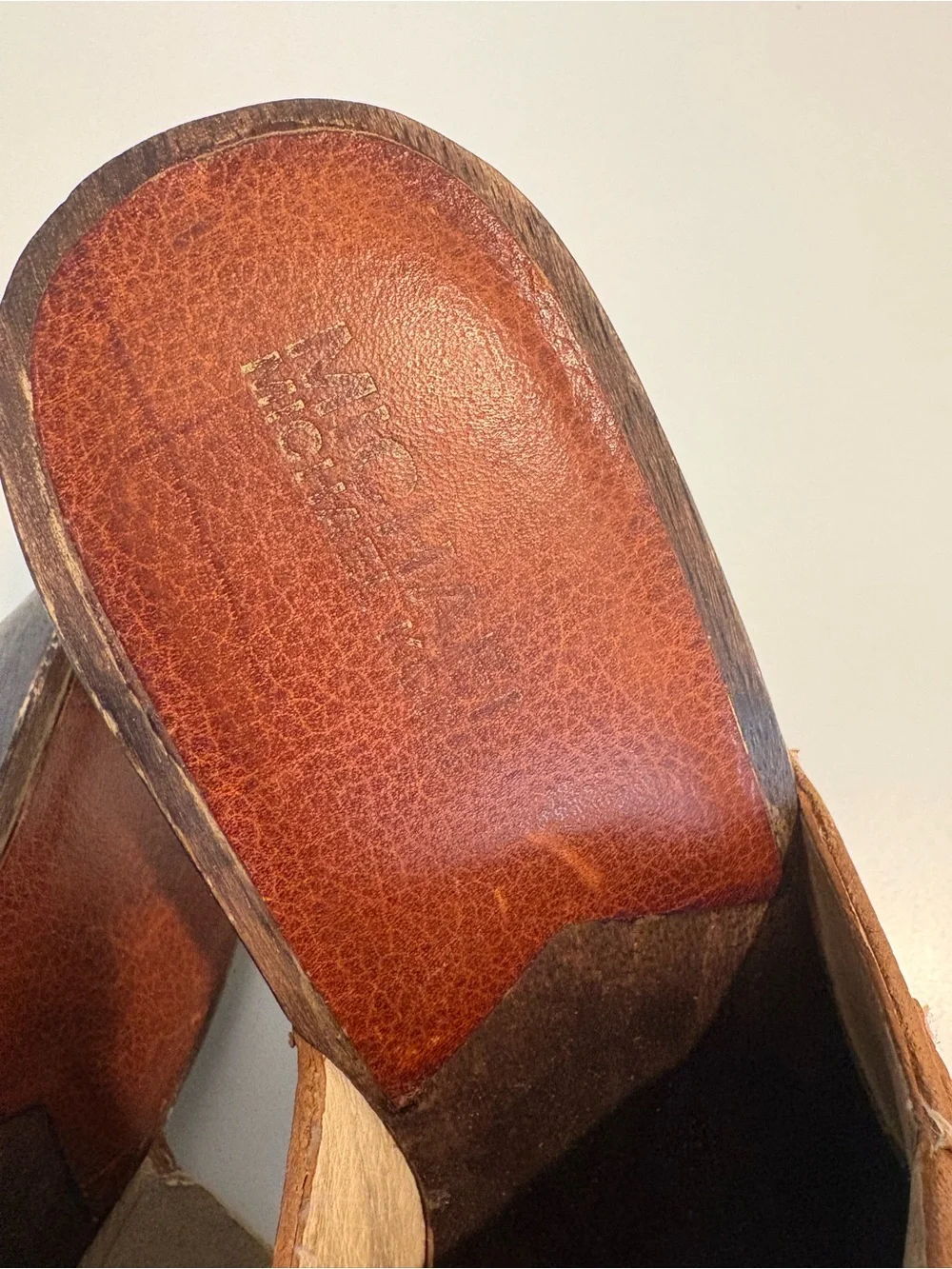 Michael Kors Brown Leather Tassel Mule Clogs Wooden Heel Size 7M